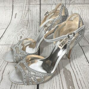 Badgley Mischka Tansy Ankle-Strap Evening Sandals, Silver